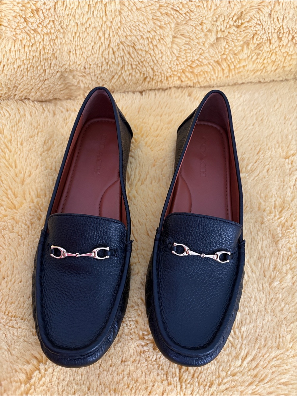 Coach Black Pebbled Leather Bit Loafers with Gold Horsebit